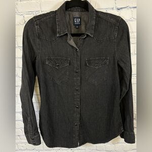 Gap Denim Black Western Cowgirl Ranch Minimalist Class Pearl Snap Shirt XS
